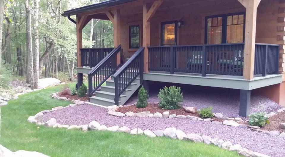 Exterior Finishes Porch Deck And Foundation Wall Timberhaven Log   Landscaping 2 