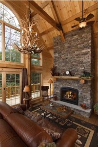 antler chandelier in great room, bright ideas, log homes, log cabins, timber frame homes, laminated logs, engineered logs, floor plan designs, kiln dried logs, log homes in Pennsylvania, Timberhaven Log Homes, Timberhaven Log & Timber Homes