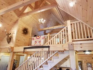 cathedral ceiling and loft in log home, log home dreams, log homes, log cabins, timber frame homes, laminated logs, engineered logs, floor plan designs, kiln dried logs, log cabins in Pennsylvania, Timberhaven Log Homes, Timberhaven Log & Timber Homes