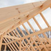 Timber frame roof under construction