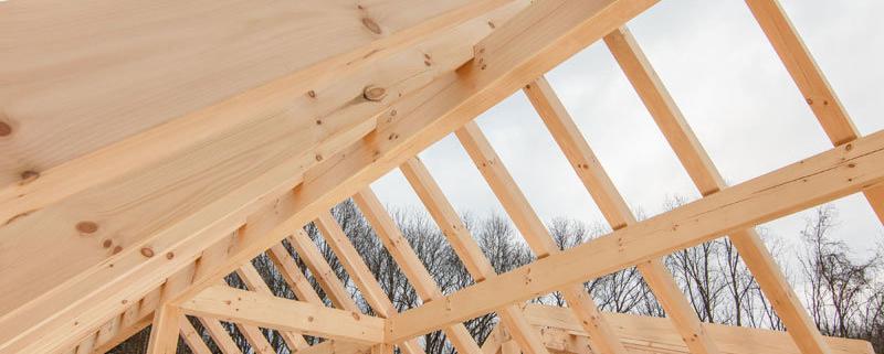 Timber frame roof under construction