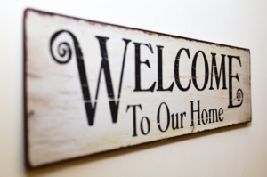 Welcome to our home sign, new model log home, log home model, open house, grand opening, Timberhaven, Tennessee