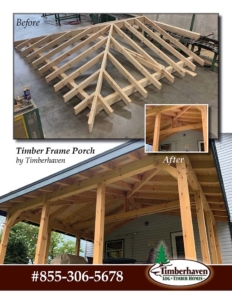 pictures of timber frame porch, timber frame porch addition, Timberhaven, materials package, custom design