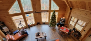 log home great room, prow front, log homes, Timberhaven, Aspen Hill, log home dreams