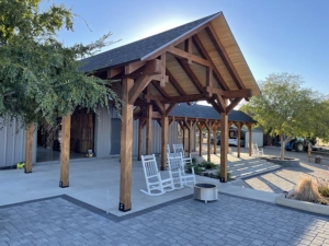 Timber Frame Pavilion and Timber Frame Walkway, Barn at Wheatland Hills, Timberhaven, custom design project, timber frame wedding venue, timber frame special events venue