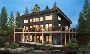 Summit Timber Frame Hybrid Home Design, rear elevation, Modern Escape, Timber Frame Home, Hybrid Home, Timberhaven, Summit, Modern Home Design