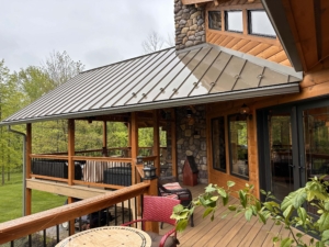 Timber Frame Porch on Log Home, Custom Log Home, Timberhaven, Experience Luxury Living