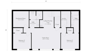 Summit Timber Frame Hybrid Home Design, Lower Level Floor Plan, Modern Escape, Timber Frame Home, Hybrid Home, Timberhaven, Summit, Modern Home Design